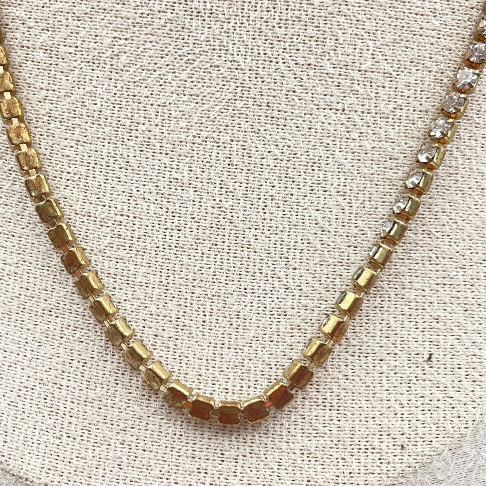 Vintage 90s Sugarfix Gold Tone Clear Glass Tennis Necklace Minimalist Modern Y2K